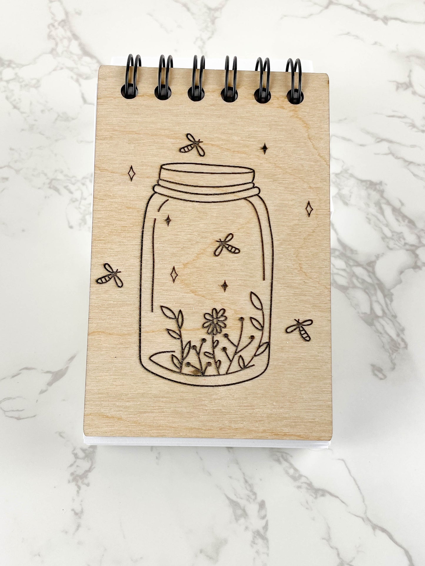Our Handcrafted Wooden Notepad with Lightening Bugs