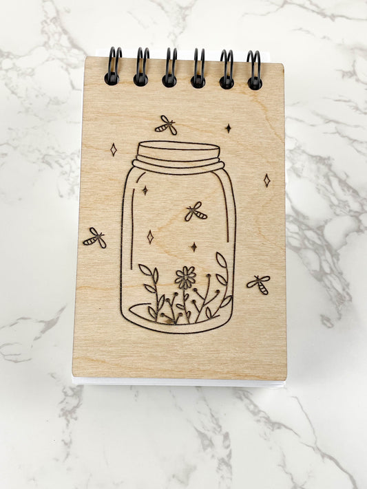 Our Handcrafted Wooden Notepad with Lightening Bugs