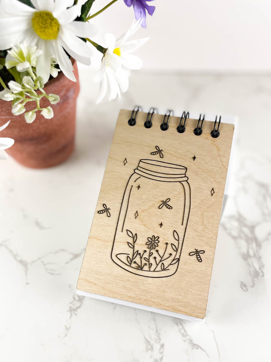 Our Handcrafted Wooden Notepad with Lightening Bugs