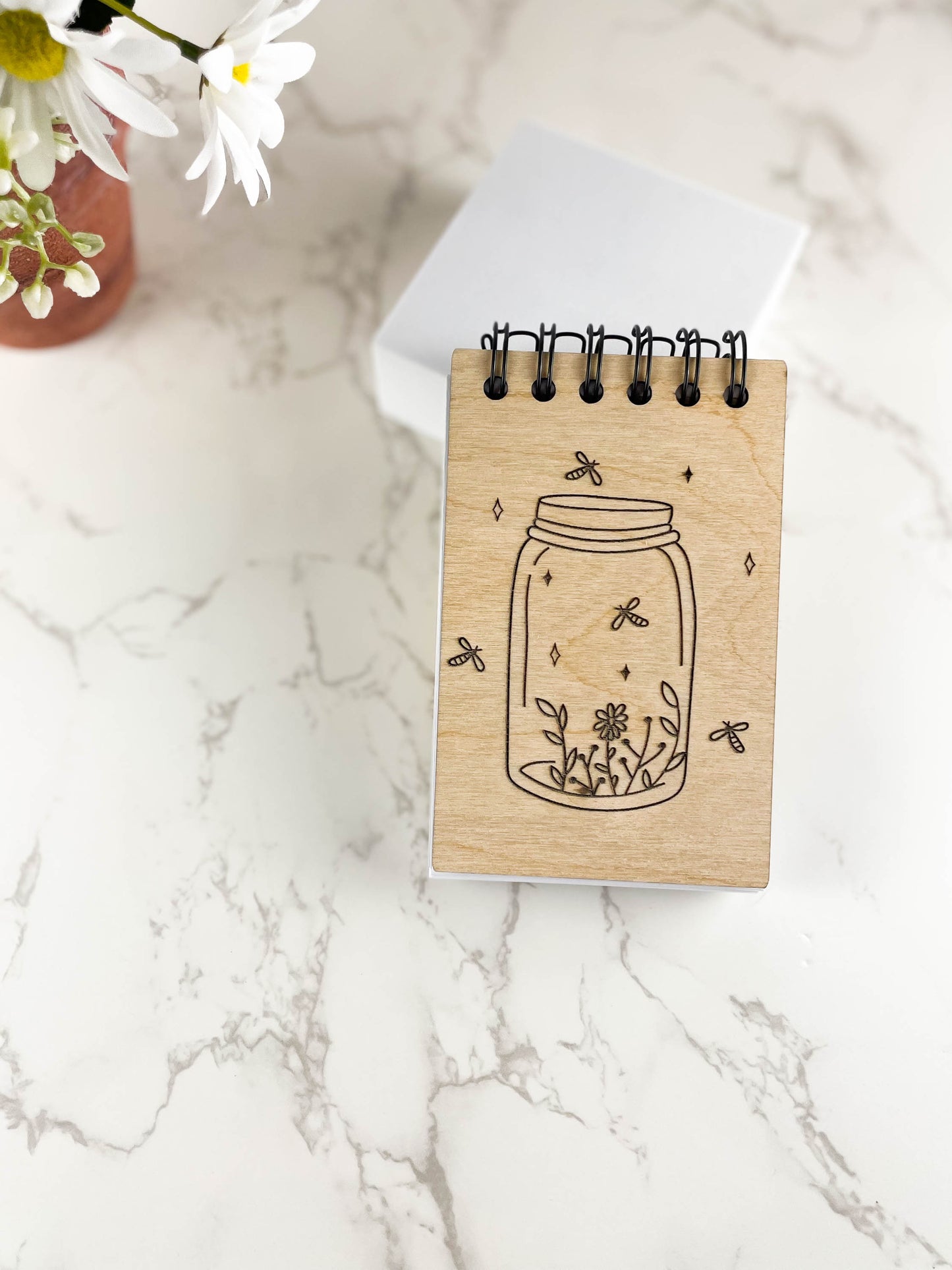 Our Handcrafted Wooden Notepad with Lightening Bugs