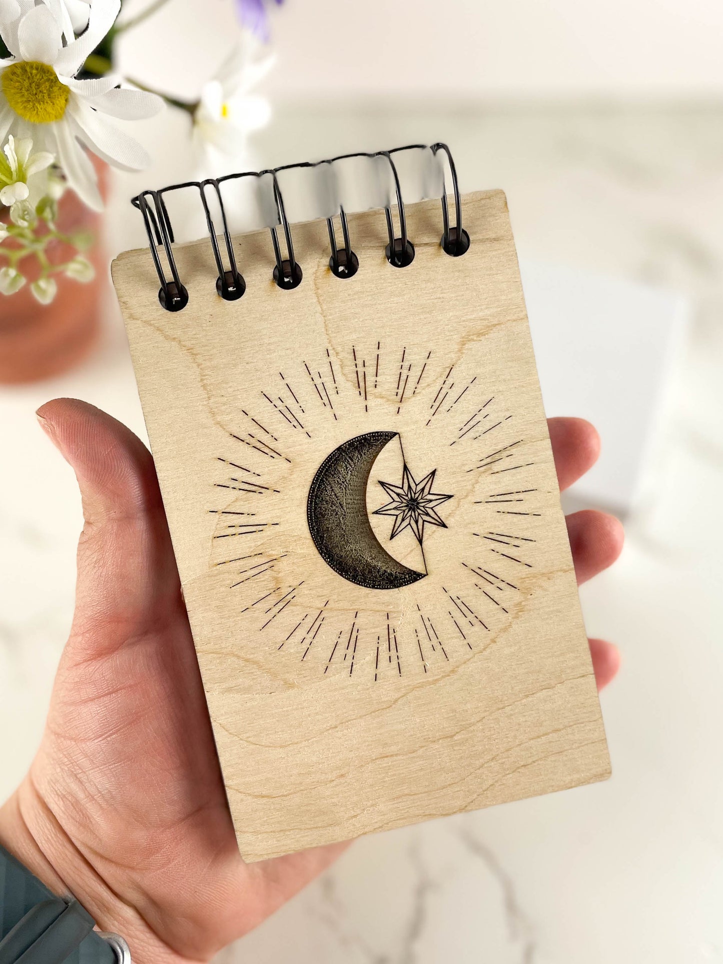 Handcrafted Wooden Notepad with the stars and moon