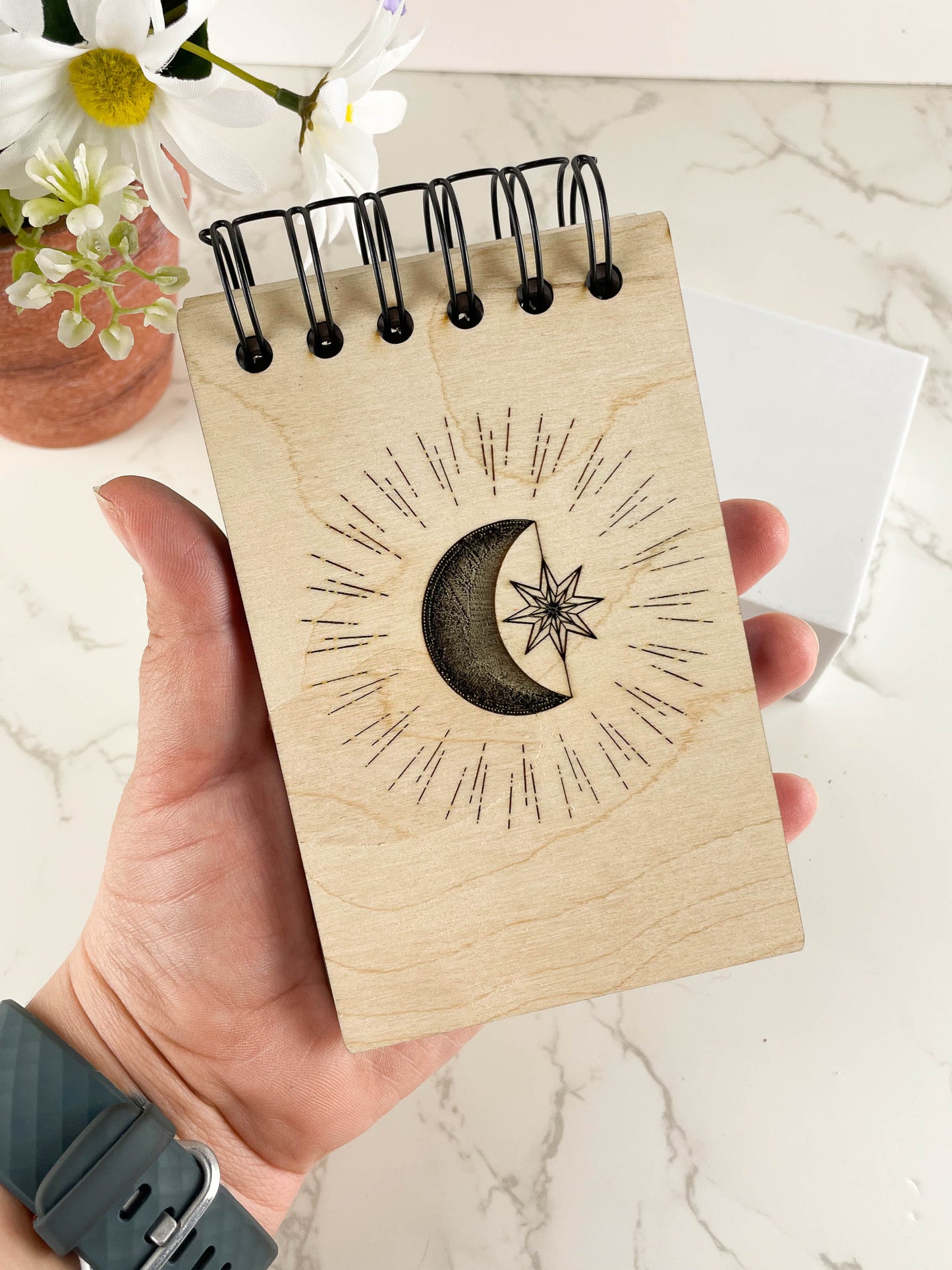 Handcrafted Wooden Notepad with the stars and moon