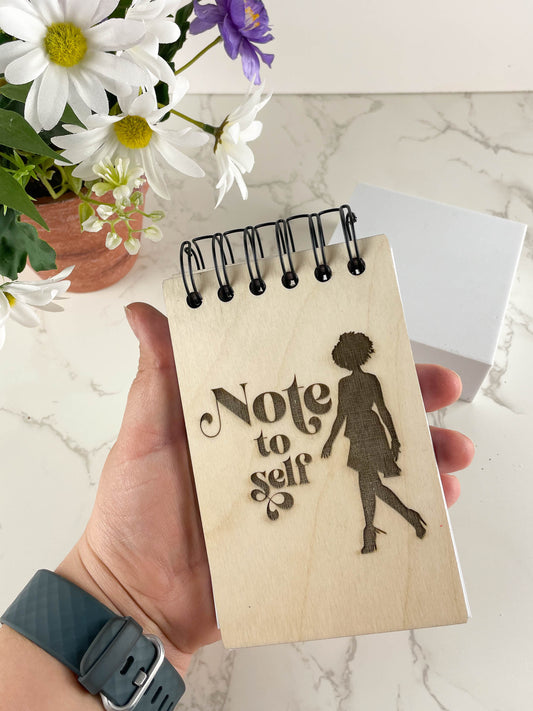 Handcrafted Wooden Notepad: Notes to Self; Woman Silhouette