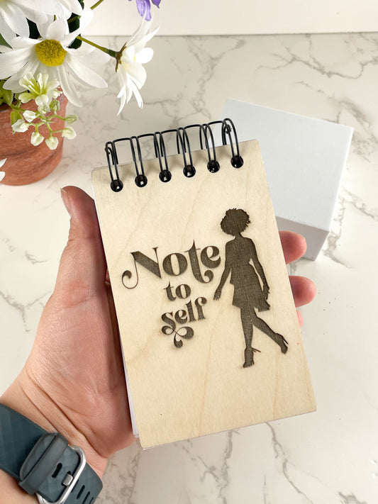 Handcrafted Wooden Notepad: Notes to Self; Woman Silhouette