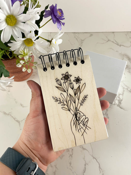 Handcrafted Wooden Notepad: Handpicked Flowers