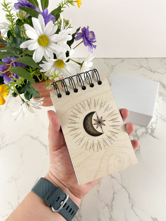 Handcrafted Wooden Notepad with the stars and moon