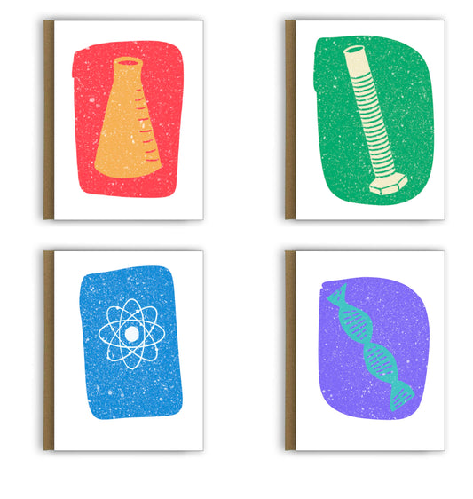 Science Tools Themed Greeting Card Set| Set of 4. | Science Card Bundle
